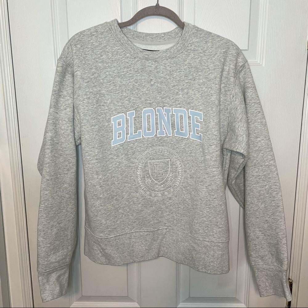 𝅺Brunette the Label Blonde Grey & Blue Crewneck Pullover Sweater XS/S